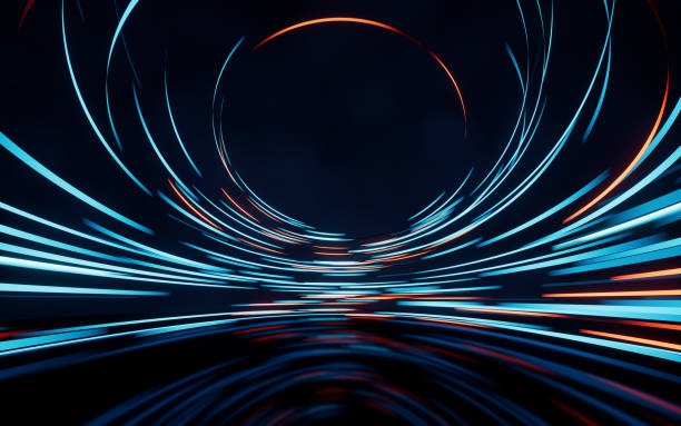 istock Glowing round illuminated lines with motion blur, 3d rendering. 1407213487