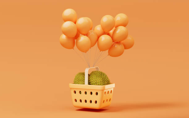 istock Durian with shopping basket, 3d rendering. 1407213559