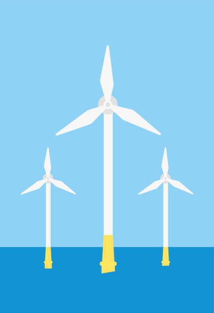 Clip art of windmill of wind power generation on the sea Simple Illustration Material wind farm sea stock illustrations