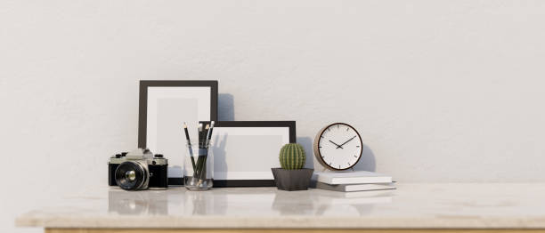 istock Modern minimal accessories on white marble tabletop over the white wall. 1407221214