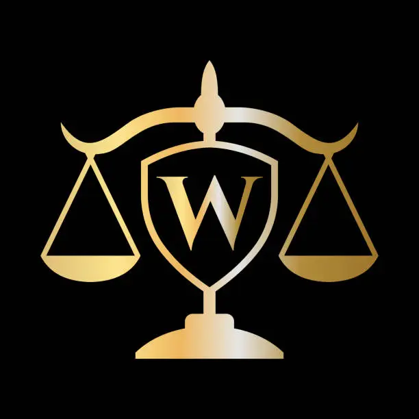 Vector illustration of Initial Letter W Law Firm Logo. Legal Logo and Lawyers in Alphabet Letter W Concept