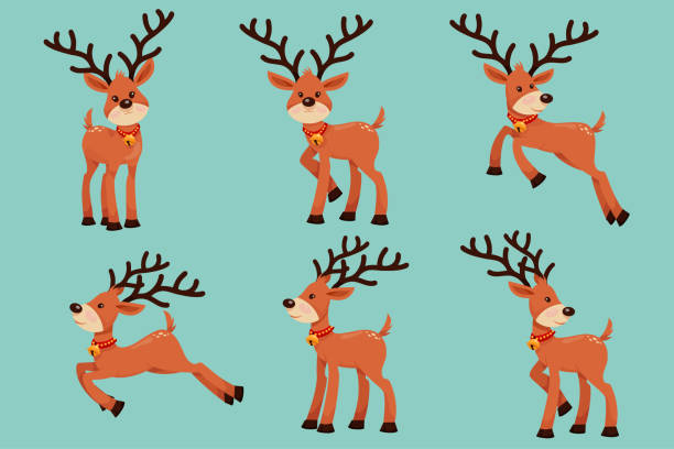 rentiercharaktere in verschiedenen posen und szenen. frohe weihnachten ausschnittelement - stag deer doe cartoon stock-grafiken, -clipart, -cartoons und -symbole