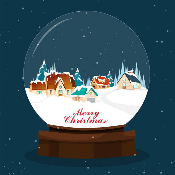 istock Glass globe with cottage and snow on merry christmas 1407224071