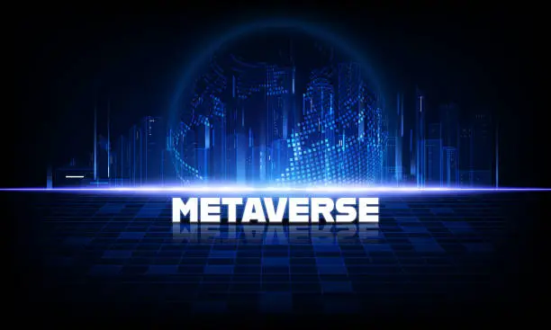 Vector illustration of Metaverse world virtual reality technology concept. Internet of things (IoT). Futuristic business finance blockchain