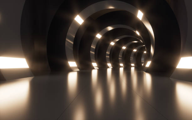 istock Neon lights and tunnels for turning, 3d rendering. 1407225014