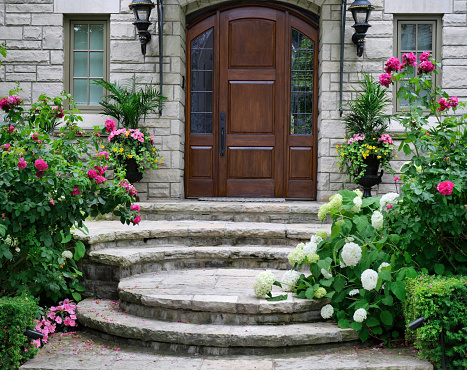 Shot of spiral steps in a building with potted plants