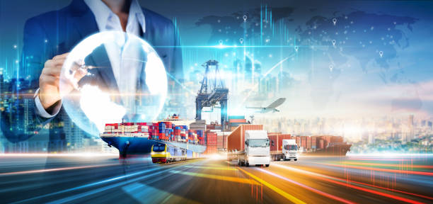 istock Businessman using virtual of global logistics network distribution, Smart logistics transportation import export concept, Cargo freight ship, truck at industrial port, Global business and technology 1407229019
