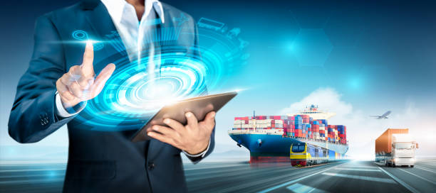 istock Smart logistics and transportation import export concept, Global Business logistic network distribution of Cargo freight ship, Cargo plane, freight train, Container truck at industrial port background 1407229075