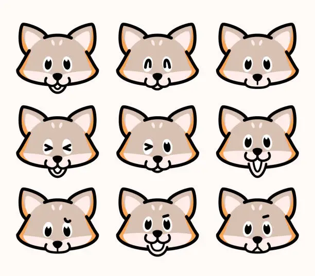 Vector illustration of Cute facial expression icon of the Gray Fox