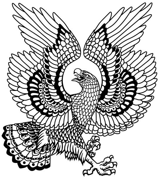 традиционная татуировка белоголового орла. черно-белый вектор - white headed eagle stock illustrations