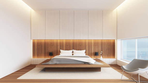 istock Modern luxury bedroom sea view - 3D rendering 1407230587
