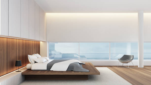 istock Modern luxury bedroom sea view - 3D rendering 1407230630