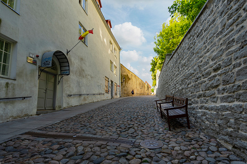 Tallinn, Estonia. July 2022.  view of the road that climbs the Toompea hill in the old town