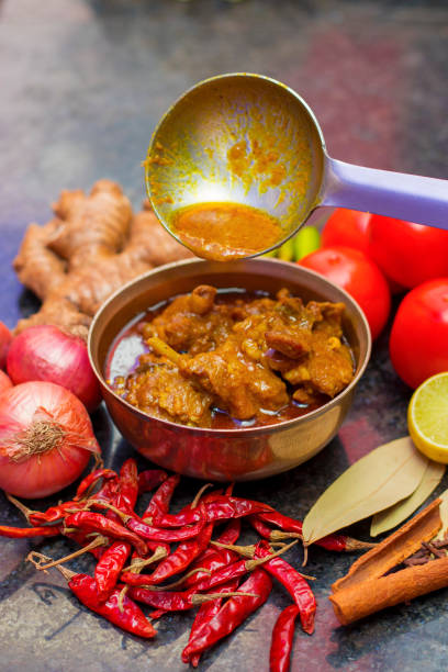 selective focus of delicious mutton curry. - non veg imagens e fotografias de stock