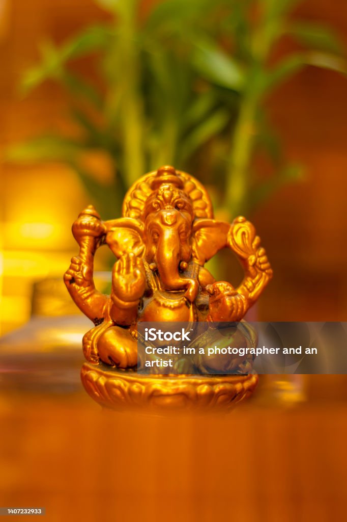 selective focus of lord Ganesha statue. Ganesh Chaturthi Stock Photo
