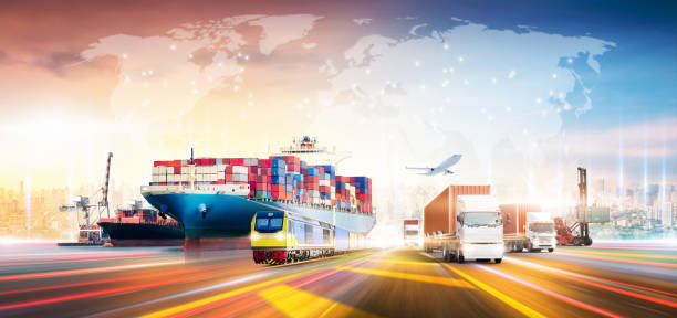 istock Global business logistics technology network distribution on world map background, Smart logistics import export and transportation industrial concept of container cargo freight ship, Truck on highway 1407233678