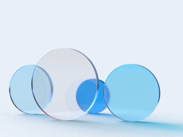 istock 3D rendered illustration with glass cylinders in blue colors. A minimal abstract scene with geometrical forms on a light background. Set of Geometric shapes in a dynamic composition. 1407240883