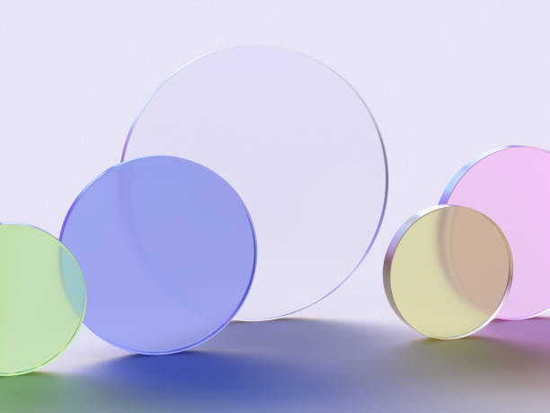 istock 3D rendered illustration with glass cylinders in different colors. A minimal abstract scene with geometrical forms on a light background. Set of Geometric shapes in a dynamic composition. 1407240924
