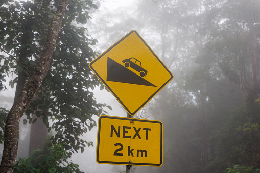 Fog around road safety sign