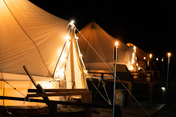 istock Tents at glamping, night 1407242304