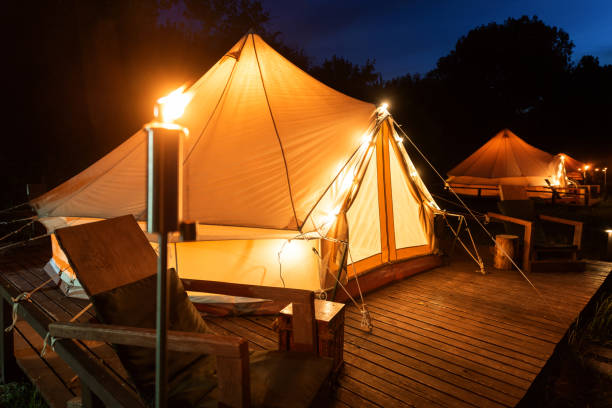 istock Tents at glamping, night 1407242909