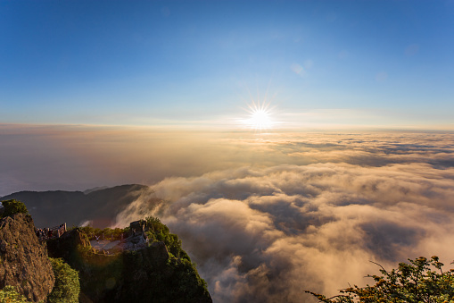 Sunrise in the sea of clouds on Mount Emei