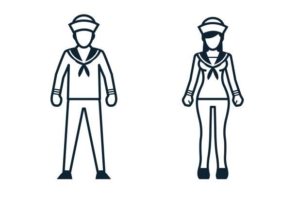 illustrazioni stock, clip art, cartoni animati e icone di tendenza di marinai della marina, esercito della marina, icone dell'uniforme e del popolo - saluting sailor armed forces men