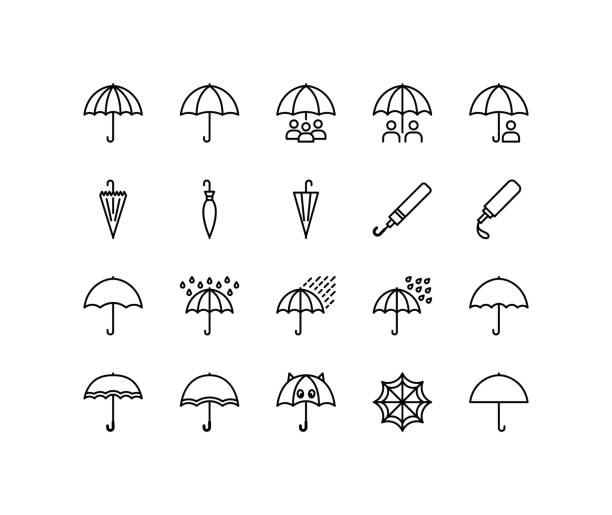 Umbrella flat line icons set. Simple flat vector illustration for web site or mobile app.