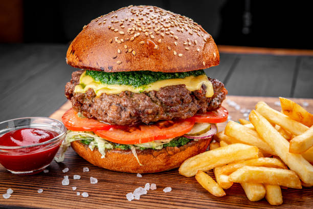 istock Burger with beef, hamburger with fries 1407250491