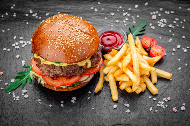 istock Burger with beef, hamburger with fries 1407250493