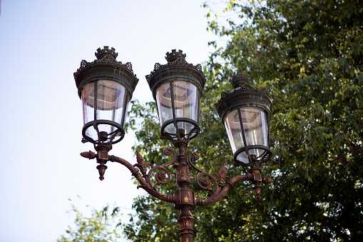 A black antique metal lantern in New Orleans