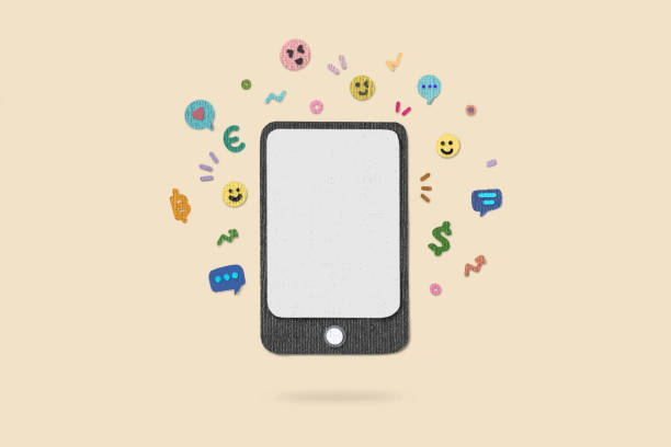 istock Smartphone with social media and technology such as love, like, comment icon paper cut art texture style. 1407252143