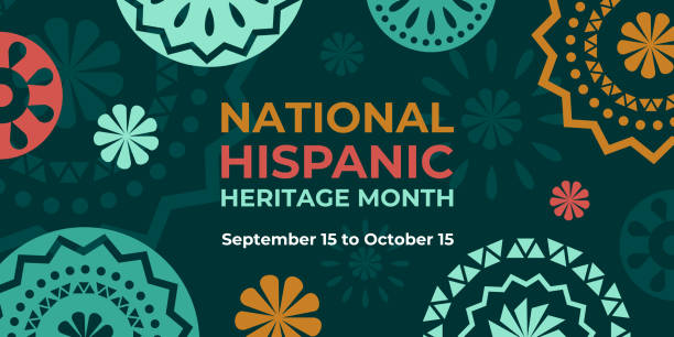 hispanic heritage month. vector web banner, poster, card for social media and networks. greeting with national hispanic heritage month text, papel picado pattern, perforated paper on green background. - hispanic heritage month 幅插畫檔、美工圖案、卡通及  圖標