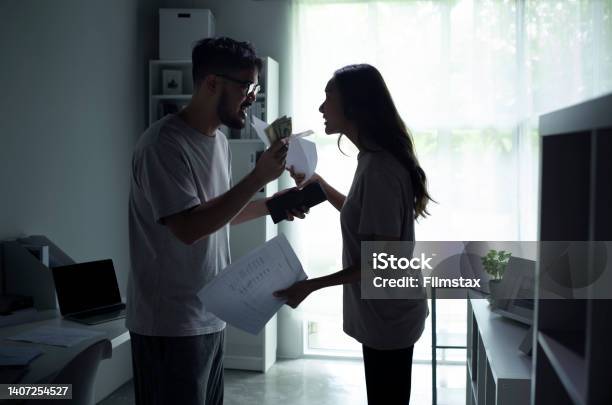 Asian Couple Arguing About Money At Home Stock Photo - Download Image Now - Couple - Relationship, Arguing, Divorce