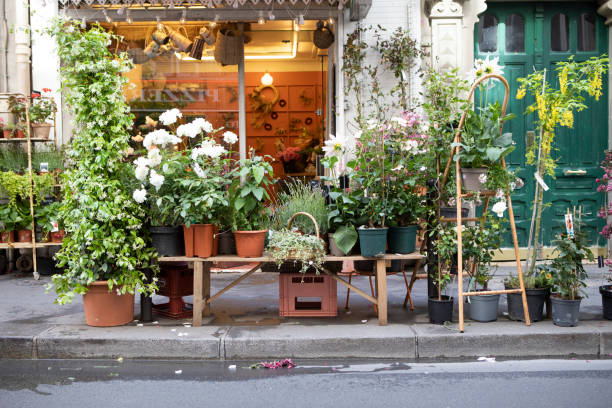 istock Temporary flower and plant stall on a Paris back street 1407254529