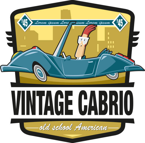 vintage cabrio - road trip collectors car sports car convertible stock-grafiken, -clipart, -cartoons und -symbole