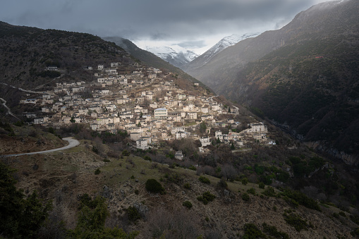 Traditional village of Syrrako on the mountain side in Tzoumerka, Greece