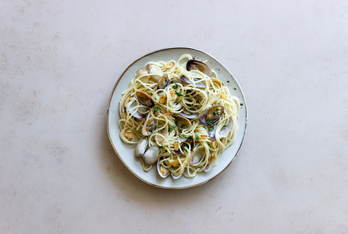 Pasta with clams Spaghetti alle Vongole. Italian food