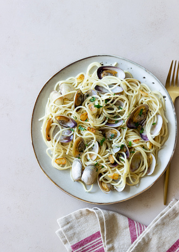 Pasta with clams Spaghetti alle Vongole. Italian food