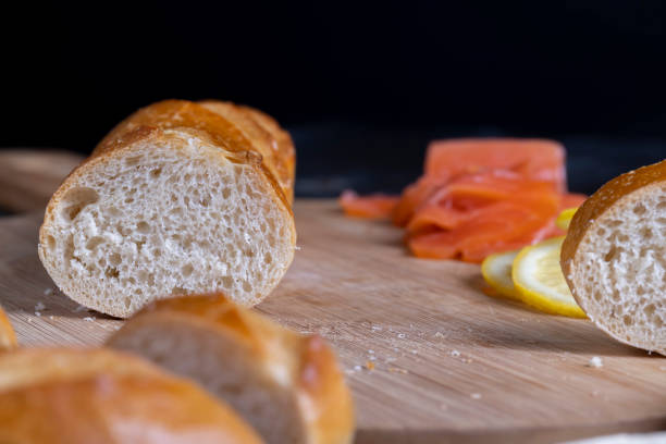 sliced baguette while cooking in the kitchen