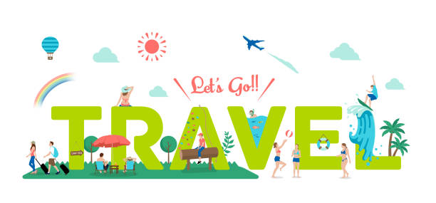 Let's go travel vector banner illustration Let's go travel vector banner illustration 飛行機 stock illustrations