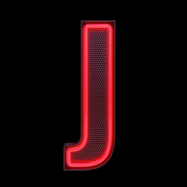 Neon retro Light Alphabet letter J isolated on a black background with Clipping Path. 3d illustration.