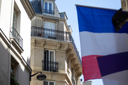 The French tricolour in the Latin Quarter of Paris
