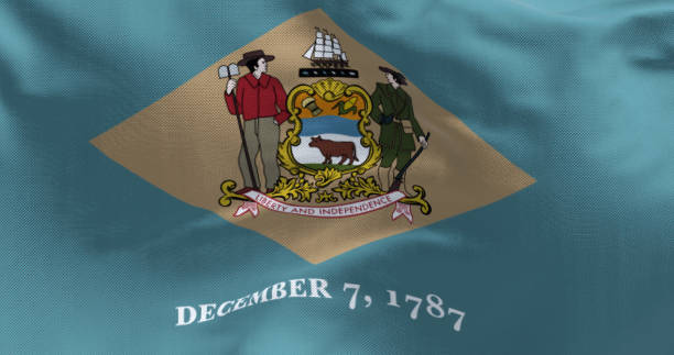 The state flag of Delaware waving in the wind The state flag of Delaware waving in the wind. Delaware is a state in the Mid-Atlantic region of the United States. Democracy and independence. US state. delaware us state photos stock pictures, royalty-free photos & images
