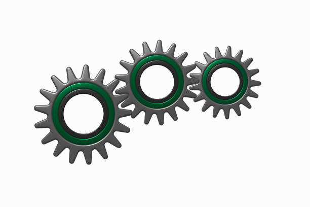 Three cogwheel 3D isolated on white background, metal gear. High quality photo