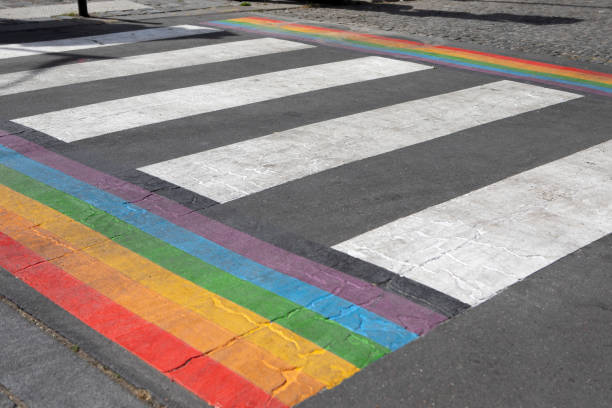 istock Pedestrian crossing with LGBT rainbow colours 1407263782