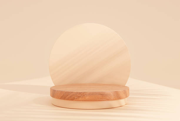 istock Wood pedestal premium podium background 3D illustration empty display scene presentation for product placement 1407266286