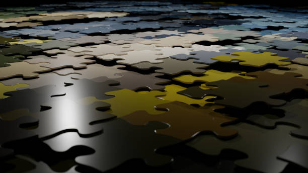 jigsaw puzzle zusammenfassung - puzzle part of gold jigsaw piece stock-fotos und bilder