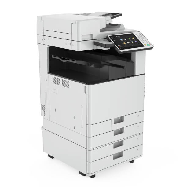 Office Multifunction Printer Isolated Office Multifunction Printer isolated on white background. 3D render computer printer stock pictures, royalty-free photos & images