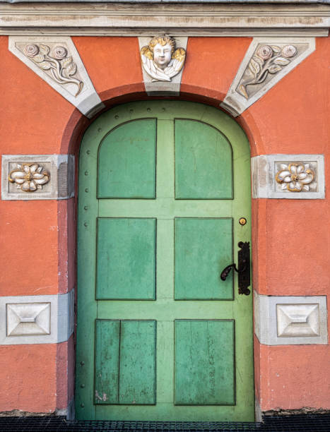 istock Carved wooden old door 1407269231